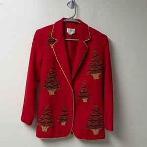 Vintage Jenna Red Wool Christmas Tree  Blazer Size 4